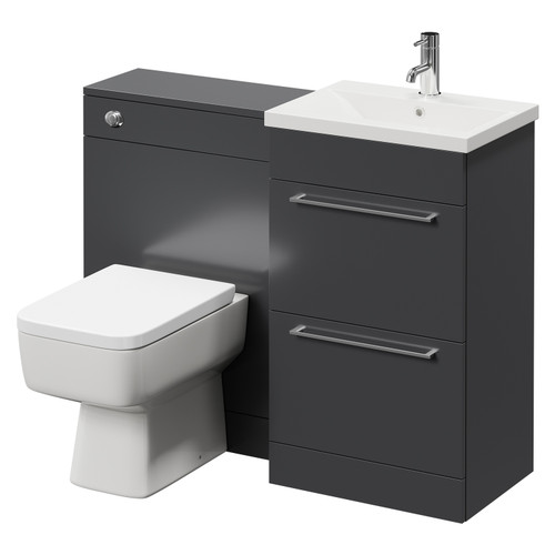 Napoli Cento Gloss Grey 1100mm Vanity Unit Toilet Suite with 1 Tap Hole Basin and 2 Drawers with Polished Chrome Handles Right Hand View