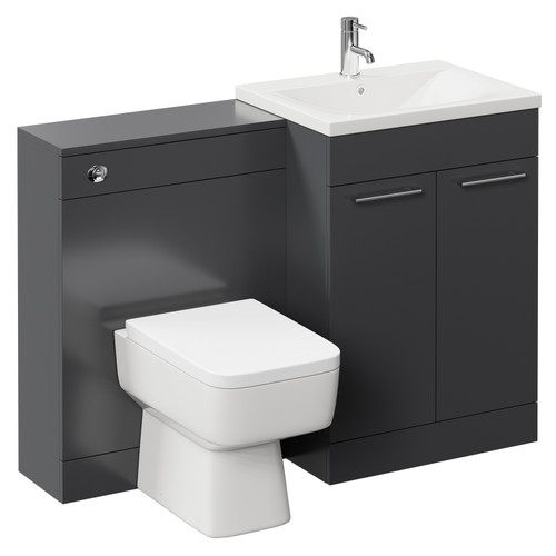 Napoli Cento Gloss Grey 1200mm Vanity Unit Toilet Suite with 1 Tap Hole Basin and 2 Doors with Polished Chrome Handles Left Hand View