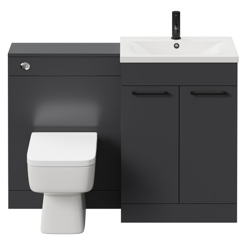Napoli Cento Gloss Grey 1200mm Vanity Unit Toilet Suite with 1 Tap Hole Basin and 2 Doors with Matt Black Handles Front View