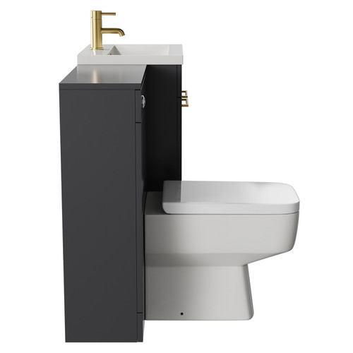 Napoli Cento Gloss Grey 1100mm Vanity Unit Toilet Suite with 1 Tap Hole Basin and 2 Doors with Brushed Brass Handles Side View