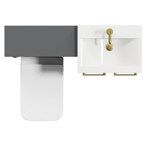 Napoli Cento Gloss Grey 1100mm Vanity Unit Toilet Suite with 1 Tap Hole Basin and 2 Doors with Brushed Brass Handles Top Down View