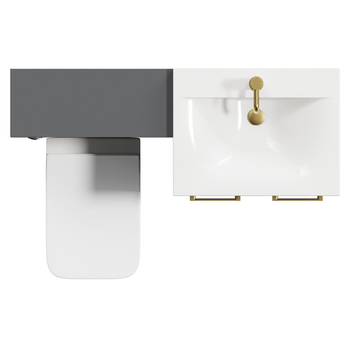 Napoli Cento Gloss Grey 1200mm Vanity Unit Toilet Suite with 1 Tap Hole Basin and 2 Doors with Brushed Brass Handles Top Down View