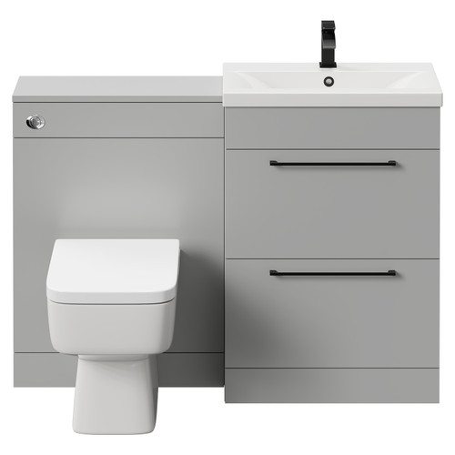 Napoli Cento 390 Gloss Grey Pearl 1200mm Vanity Unit Toilet Suite with 1 Tap Hole Basin and 2 Doors with Matt Black Handles Front View