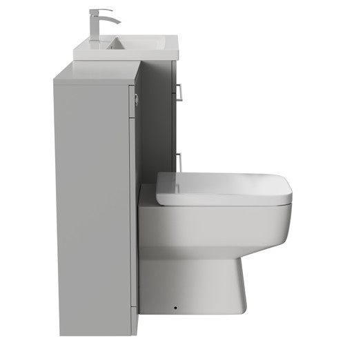 Napoli Cento 390 Gloss Grey Pearl 1400mm Vanity Unit Toilet Suite with 1 Tap Hole Basin and 2 Drawers with Polished Chrome Handles Side View