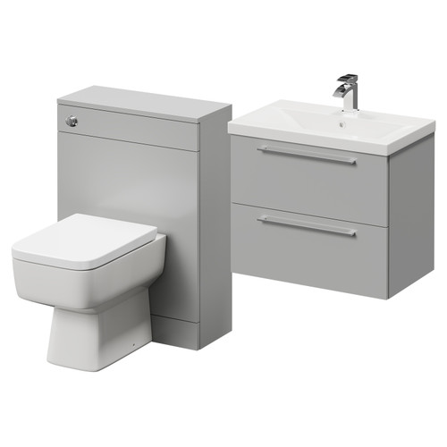 Napoli Cento 390 Gloss Grey Pearl 1200mm Vanity Unit Toilet Suite with 1 Tap Hole Basin and 2 Drawers with Polished Chrome Handles Right Hand View