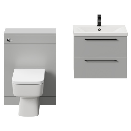 Napoli Cento 390 Gloss Grey Pearl 1200mm Vanity Unit Toilet Suite with 1 Tap Hole Basin and 2 Drawers with Matt Black Handles Front View