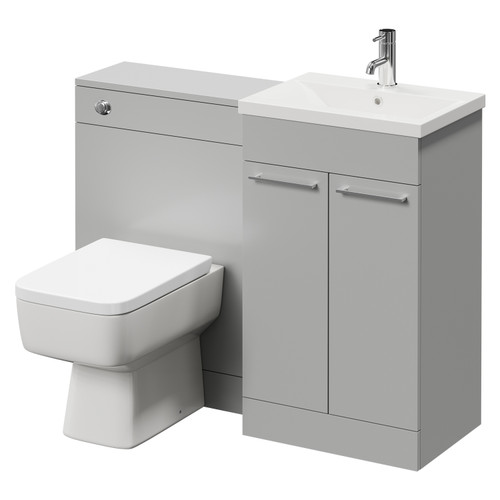 Napoli Cento Gloss Grey Pearl 1100mm Vanity Unit Toilet Suite with 1 Tap Hole Basin and 2 Doors with Polished Chrome Handles Right Hand View