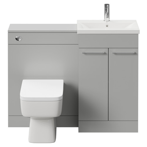 Napoli Cento Gloss Grey Pearl 1100mm Vanity Unit Toilet Suite with 1 Tap Hole Basin and 2 Doors with Polished Chrome Handles Front View