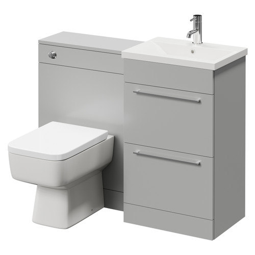 Napoli Cento Gloss Grey Pearl 1100mm Vanity Unit Toilet Suite with 1 Tap Hole Basin and 2 Drawers with Polished Chrome Handles Right Hand View