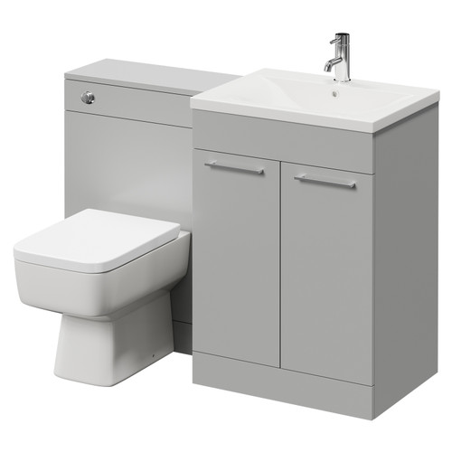 Napoli Cento Gloss Grey Pearl 1200mm Vanity Unit Toilet Suite with 1 Tap Hole Basin and 2 Doors with Polished Chrome Handles Right Hand View