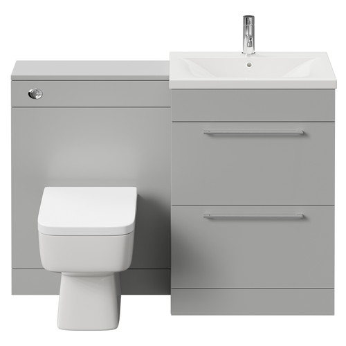 Napoli Cento Gloss Grey Pearl 1200mm Vanity Unit Toilet Suite with 1 Tap Hole Basin and 2 Drawers with Polished Chrome Handles Front View