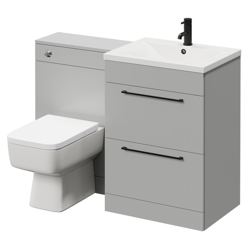 Napoli Cento Gloss Grey Pearl 1200mm Vanity Unit Toilet Suite with 1 Tap Hole Basin and 2 Drawers with Matt Black Handles Right Hand View