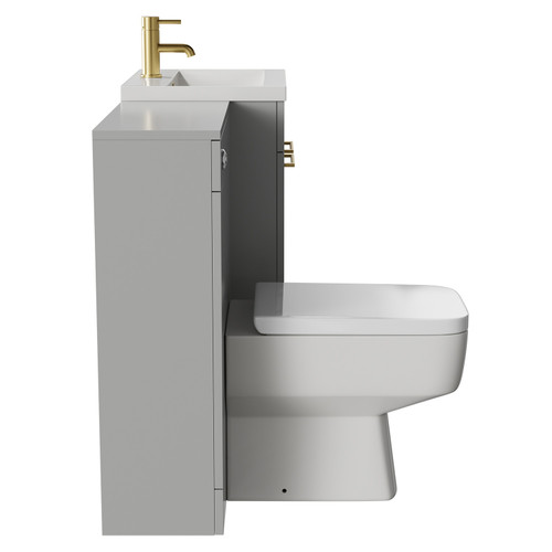 Napoli Cento Gloss Grey Pearl 1100mm Vanity Unit Toilet Suite with 1 Tap Hole Basin and 2 Doors with Brushed Brass Handles Side View