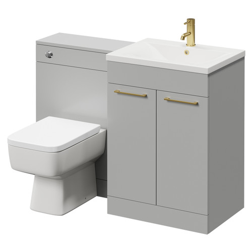 Napoli Cento Gloss Grey Pearl 1200mm Vanity Unit Toilet Suite with 1 Tap Hole Basin and 2 Doors with Brushed Brass Handles Right Hand View