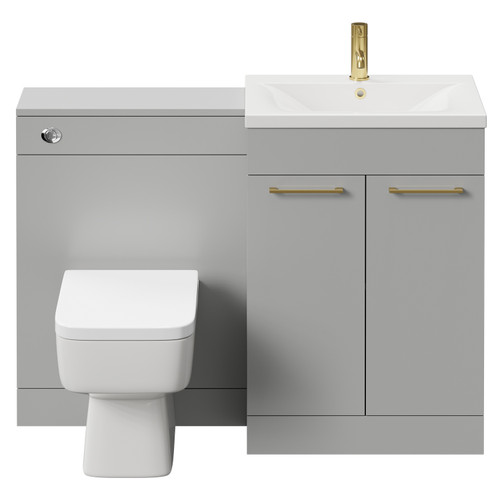 Napoli Cento Gloss Grey Pearl 1200mm Vanity Unit Toilet Suite with 1 Tap Hole Basin and 2 Doors with Brushed Brass Handles Front View