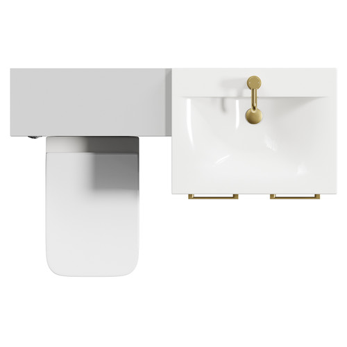Napoli Cento Gloss Grey Pearl 1200mm Vanity Unit Toilet Suite with 1 Tap Hole Basin and 2 Doors with Brushed Brass Handles Top Down View