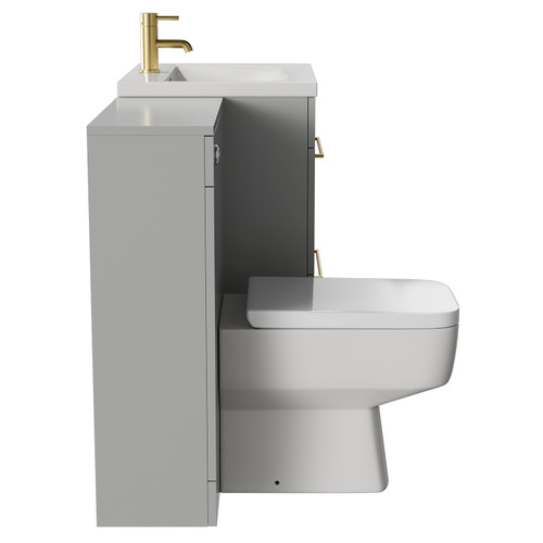 Napoli Cento Gloss Grey Pearl 1200mm Vanity Unit Toilet Suite with 1 Tap Hole Basin and 2 Drawers with Brushed Brass Handles Side View