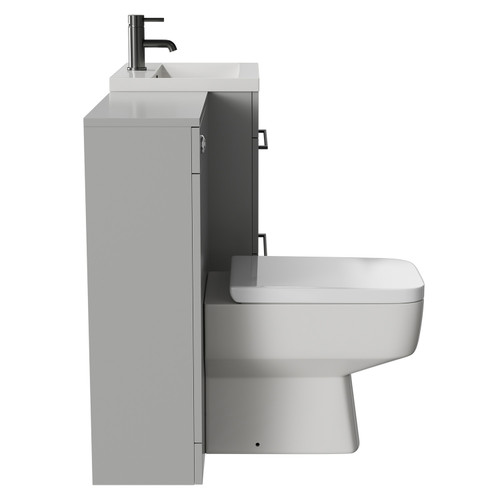 Napoli Cento Gloss Grey Pearl 1100mm Vanity Unit Toilet Suite with 1 Tap Hole Basin and 2 Drawers with Gunmetal Grey Handles Side View