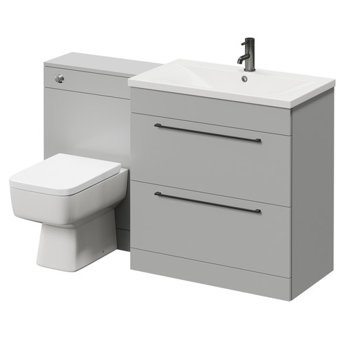 Napoli Cento Gloss Grey Pearl 1400mm Vanity Unit Toilet Suite with 1 Tap Hole Basin and 2 Drawers with Gunmetal Grey Handles Right Hand View
