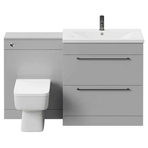 Napoli Cento Gloss Grey Pearl 1400mm Vanity Unit Toilet Suite with 1 Tap Hole Basin and 2 Drawers with Gunmetal Grey Handles Front View