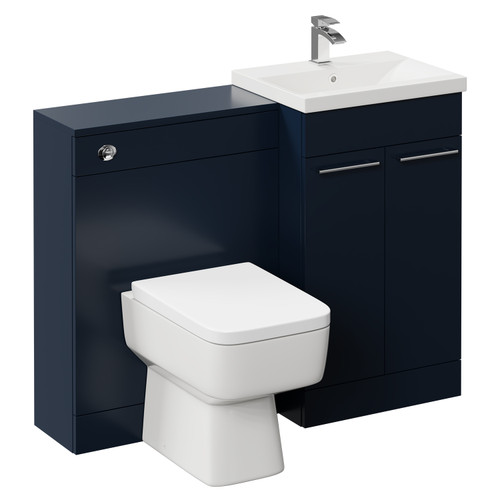 Napoli Cento Deep Blue 1100mm Vanity Unit Toilet Suite with 1 Tap Hole Basin and 2 Doors with Polished Chrome Handles Left Hand View