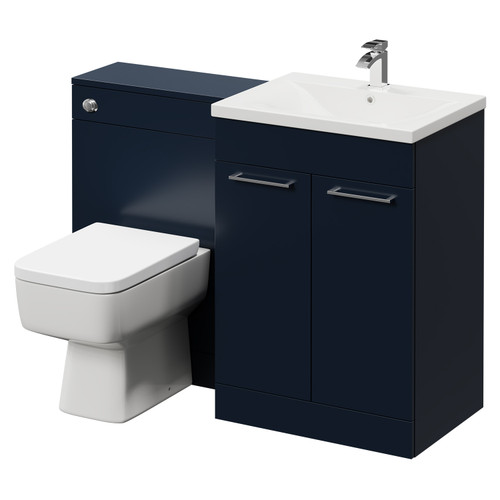 Napoli Cento Deep Blue 1200mm Vanity Unit Toilet Suite with 1 Tap Hole Basin and 2 Doors with Polished Chrome Handles Right Hand View