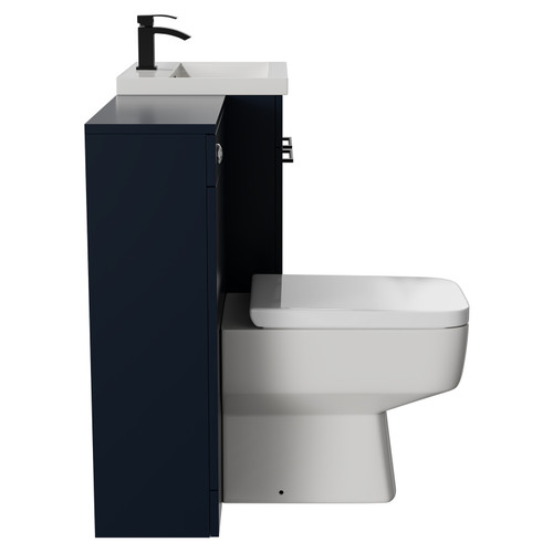 Napoli Cento Deep Blue 1100mm Vanity Unit Toilet Suite with 1 Tap Hole Basin and 2 Doors with Matt Black Handles Side View