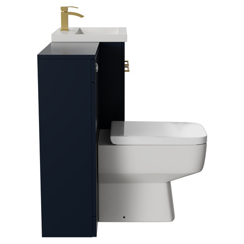 Napoli Cento Deep Blue 1100mm Vanity Unit Toilet Suite with 1 Tap Hole Basin and 2 Doors with Brushed Brass Handles Side View