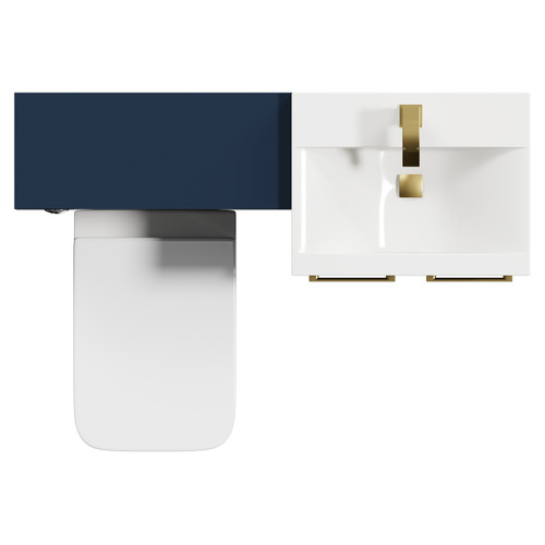 Napoli Cento Deep Blue 1100mm Vanity Unit Toilet Suite with 1 Tap Hole Basin and 2 Doors with Brushed Brass Handles Top View