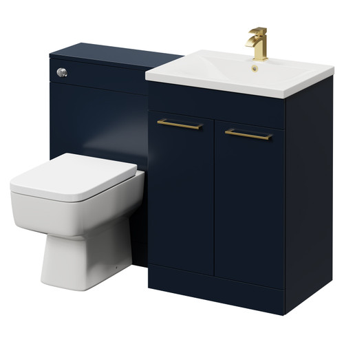 Napoli Cento Deep Blue 1200mm Vanity Unit Toilet Suite with 1 Tap Hole Basin and 2 Doors with Brushed Brass Handles Right Hand View