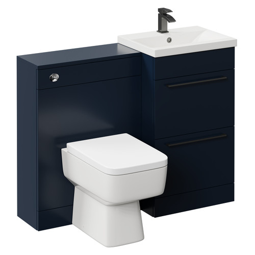Napoli Cento Deep Blue 1100mm Vanity Unit Toilet Suite with 1 Tap Hole Basin and 2 Drawers with Gunmetal Grey Handles Left Hand View