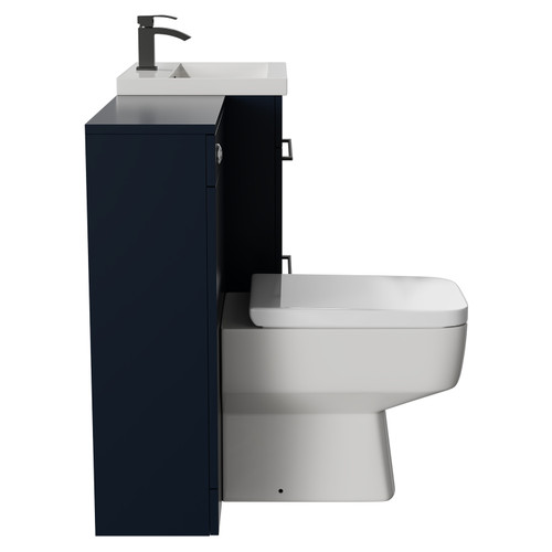 Napoli Cento Deep Blue 1100mm Vanity Unit Toilet Suite with 1 Tap Hole Basin and 2 Drawers with Gunmetal Grey Handles Side View