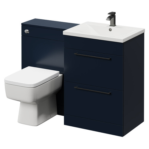 Napoli Cento Deep Blue 1200mm Vanity Unit Toilet Suite with 1 Tap Hole Basin and 2 Drawers with Gunmetal Grey Handles Right Hand View