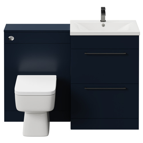 Napoli Cento Deep Blue 1200mm Vanity Unit Toilet Suite with 1 Tap Hole Basin and 2 Drawers with Gunmetal Grey Handles Front View