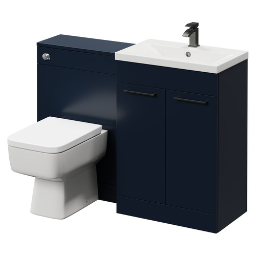 Napoli Cento 390 Deep Blue 1200mm Wall Mounted Vanity Unit Toilet Suite with 1 Tap Hole Basin and 2 Drawers with Gunmetal Grey Handles Right Hand View