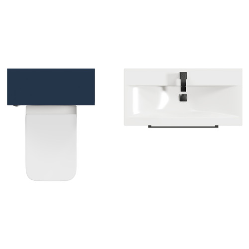 Napoli Cento 390 Deep Blue 1400mm Wall Mounted Vanity Unit Toilet Suite with 1 Tap Hole Basin and 2 Drawers with Gunmetal Grey Handles Top Down View