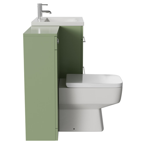 Napoli Cento Olive Green 1200mm Vanity Unit Toilet Suite with 1 Tap Hole Basin and 2 Drawers with Polished Chrome Handles Side View