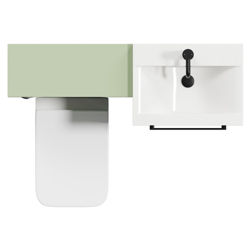 Napoli Cento Olive Green 1100mm Vanity Unit Toilet Suite with 1 Tap Hole Basin and 2 Drawers with Matt Black Handles Top Down View