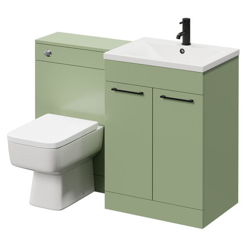 Napoli Cento Olive Green 1200mm Vanity Unit Toilet Suite with 1 Tap Hole Basin and 2 Doors with Matt Black Handles Right Hand View