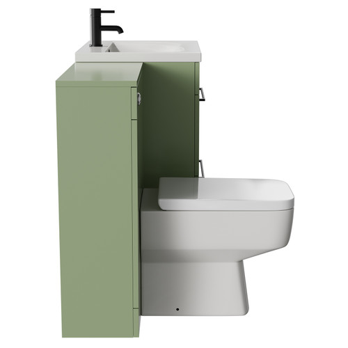 Napoli Cento Olive Green 1200mm Vanity Unit Toilet Suite with 1 Tap Hole Basin and 2 Drawers with Matt Black Handles Side View