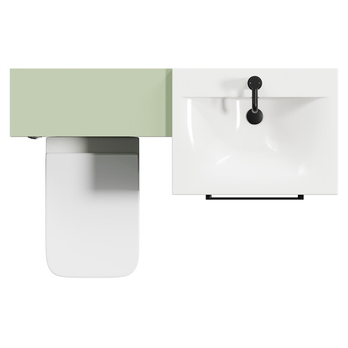Napoli Cento Olive Green 1200mm Vanity Unit Toilet Suite with 1 Tap Hole Basin and 2 Drawers with Matt Black Handles Top Down View
