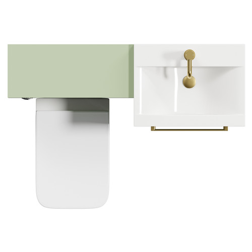Napoli Cento Olive Green 1100mm Vanity Unit Toilet Suite with 1 Tap Hole Basin and 2 Drawers with Brushed Brass Handles Top Down View