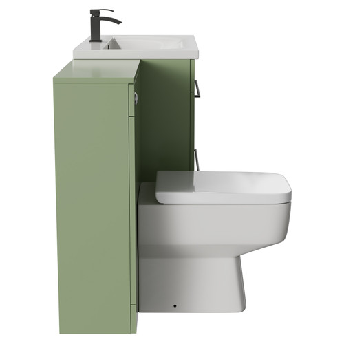 Napoli Cento Olive Green 1400mm Vanity Unit Toilet Suite with 1 Tap Hole Basin and 2 Drawers with Gunmetal Grey Handles Side View