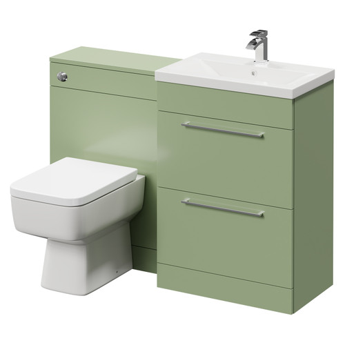 Napoli Cento 390 Olive Green 1200mm Vanity Unit Toilet Suite with 1 Tap Hole Basin and 2 Doors with Polished Chrome Handles Right Hand View