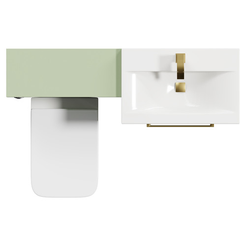 Napoli Cento 390 Olive Green 1200mm Vanity Unit Toilet Suite with 1 Tap Hole Basin and 2 Doors with Brushed Brass Handles Top Down View