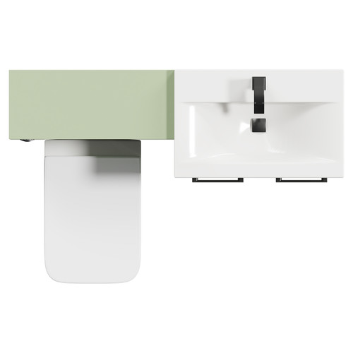 Napoli Cento 390 Olive Green 1200mm Wall Mounted Vanity Unit Toilet Suite with 1 Tap Hole Basin and 2 Drawers with Gunmetal Grey Handles Top Down View