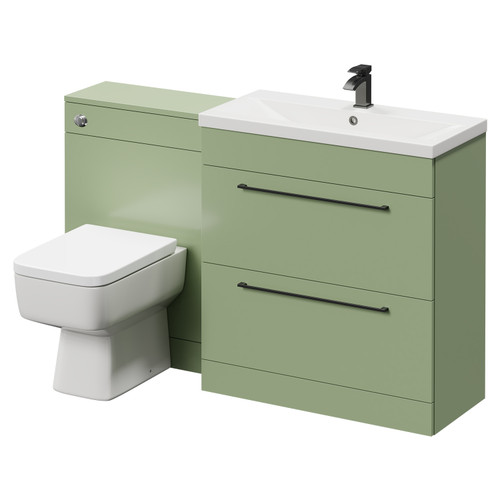 Napoli Cento 390 Olive Green 1400mm Vanity Unit Toilet Suite with 1 Tap Hole Basin and 2 Drawers with Gunmetal Grey Handles Right Hand View
