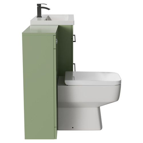 Napoli Cento 390 Olive Green 1400mm Vanity Unit Toilet Suite with 1 Tap Hole Basin and 2 Drawers with Gunmetal Grey Handles Side View