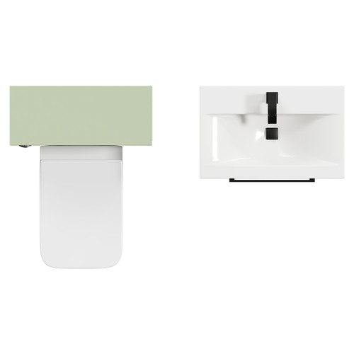 Napoli Cento 390 Olive Green 1200mm Vanity Unit Toilet Suite with 1 Tap Hole Basin and 2 Drawers with Matt Black Handles Top Down View