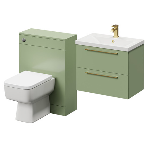Napoli Cento 390 Olive Green 1200mm Vanity Unit Toilet Suite with 1 Tap Hole Basin and 2 Drawers with Brushed Brass Handles Right Hand View